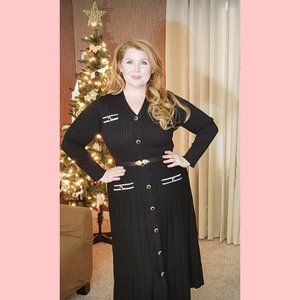 Black Faux Button Front Sweater Dress
